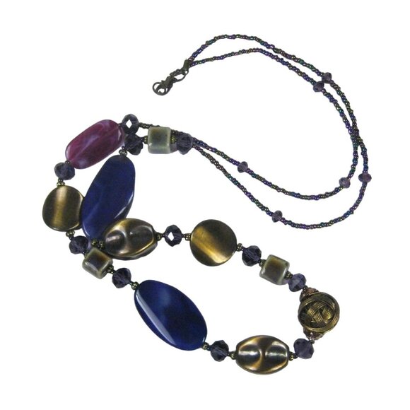 Colorful Plastic Beaded Necklace Large Beads 35 in Strand Unique Asymmetrical - Picture 2 of 11